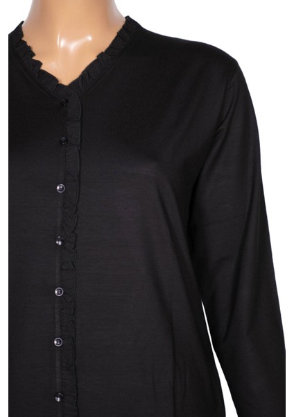 Cimariva Kadın Ülkü Büyük Beden Fırfırlı V Yaka Siyah Bluz fiyatları