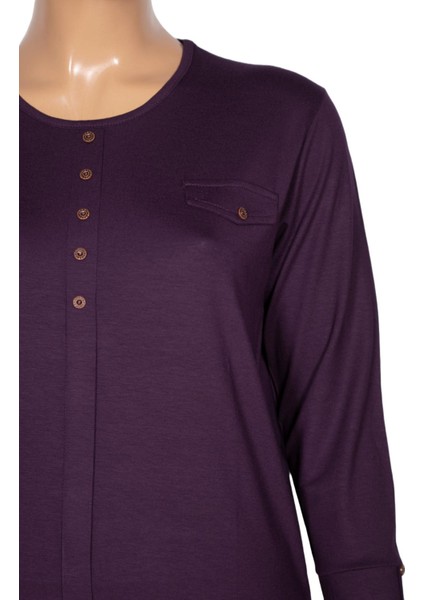 Cimariva Kadın Gaye Büyük Beden Süs Cep Kapaklı Mürdüm Bluz fiyatları