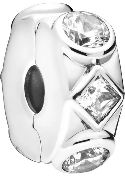 Kare Ve Yuvarlak Detay Durdurucu Gümüş Charm NUR-BL00483