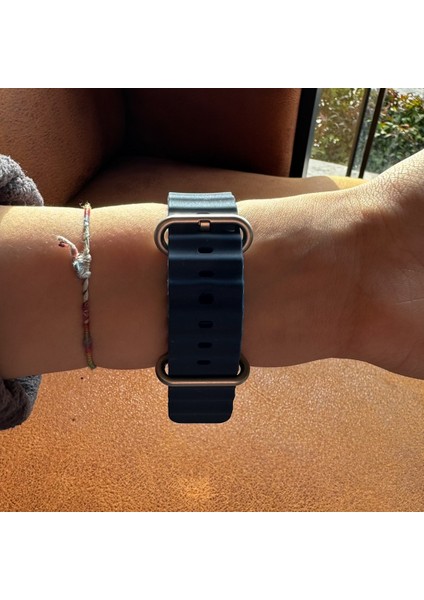 Apple Watch 3 4 5 6 7 8 9 Se Uyumlu 38-40-41MM Ocean Kordon Kaliteli Silikon Kayış Lacivert