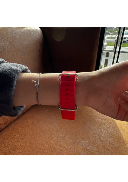 Apple Watch 3 4 5 6 7 8 9 Se Uyumlu 38-40-41MM Ocean Kordon Kaliteli Silikon Kayış Kırmızı