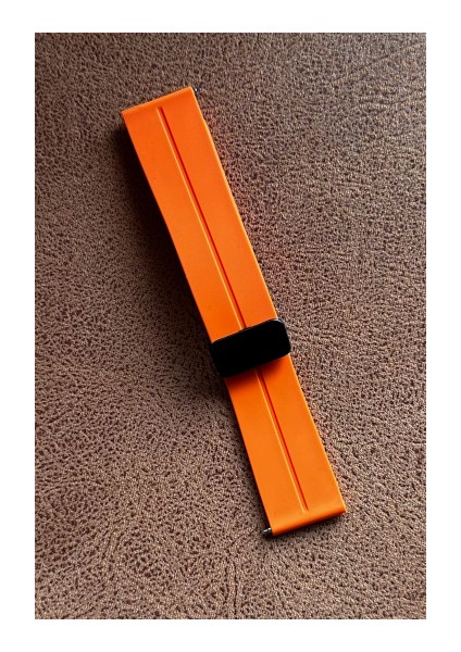 Xiaomi Watch S1 Active Uyumlu 22MM Manyetik D Mıknatıs Kordon Silikon Kayış Turuncu