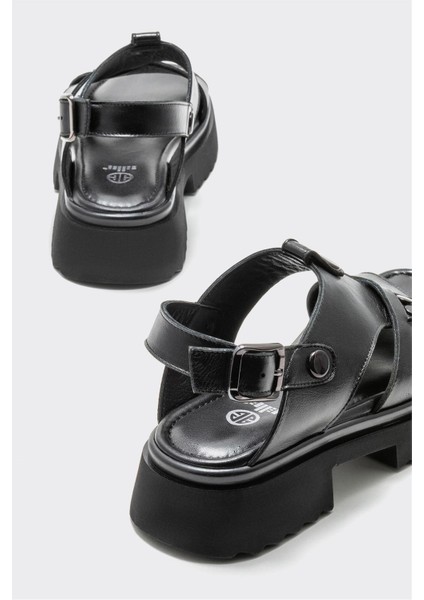 Siyah Deri Kadın Spor Sandalet fırsatları