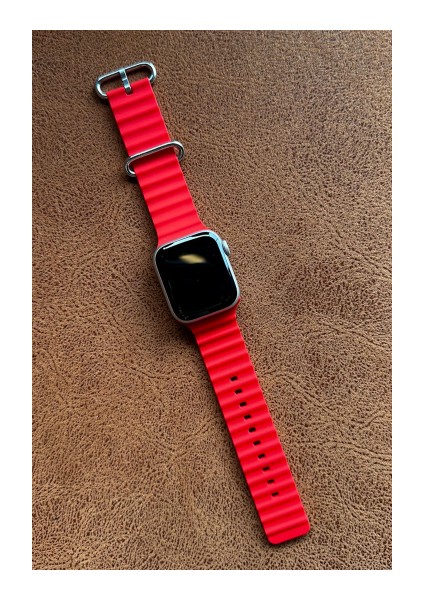 Apple Watch 7 Uyumlu 41MM Ocean Kordon Kaliteli Silikon Kayış Kırmızı