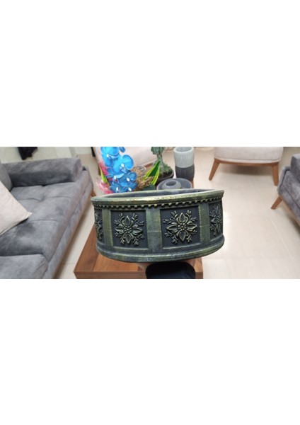 Doğa Garden Gold Desenli Eskitme Beton Saksı 23*10 cm Suya Karşı 50 Yıl Garantili