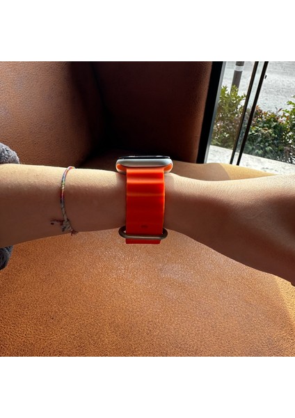 Apple Watch 3 Uyumlu 38MM Ocean Kordon Kaliteli Silikon Kayış Turuncu