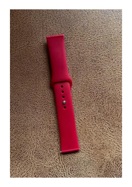 Amazfit Gtr 3 Pro (46MM) Uyumlu 22MM Klasik Kordon Silikon Kayış Kırmızı