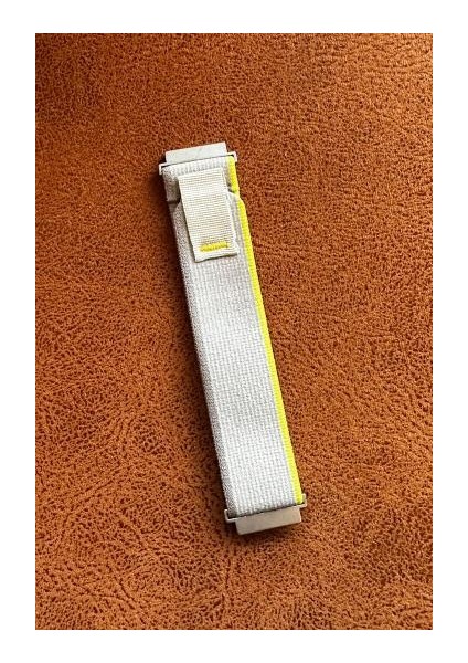 Samsung Galaxy Watch 3 (45MM) Uyumlu 22MM Trail Loop Kordon Cırtlı Kumaş Kayış Gri-Sarı
