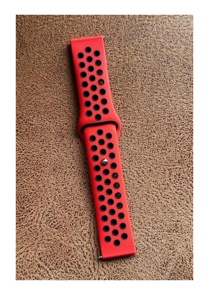 Honor Watch Gs Pro Uyumlu 22MM Delikli Nike Kordon Silikon Kayış Kırmızı-Siyah