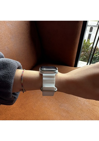 Apple Watch 3 4 5 6 7 8 9 Se Uyumlu 38-40-41MM Ocean Kordon Kaliteli Silikon Kayış Beyaz