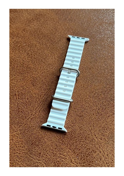 Apple Watch 3 4 5 6 7 8 9 Se Uyumlu 38-40-41MM Ocean Kordon Kaliteli Silikon Kayış Beyaz