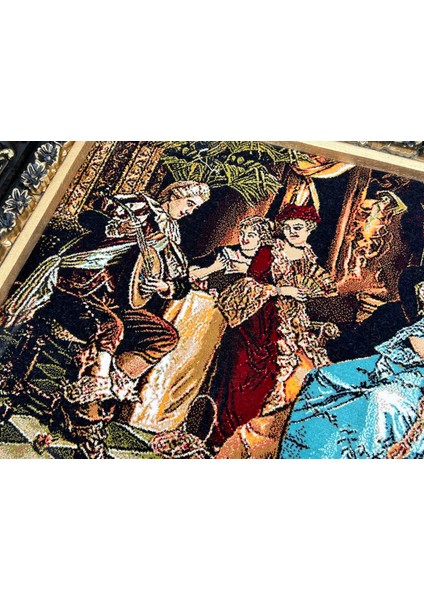 Çay Partisi Adlı Iran Tebriz Halı Tablo 95X74CM - Duvar Halı Kilim Tablo modelleri