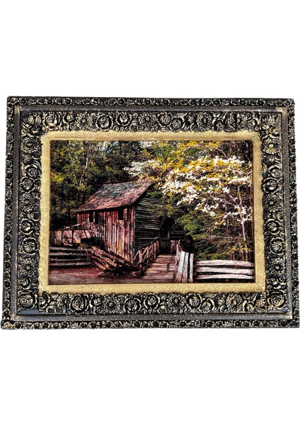 Ormandaki Kulübe Adlı Iran Tebriz Halı Tablo 95X75CM - Duvar Halı Kilim Tablo