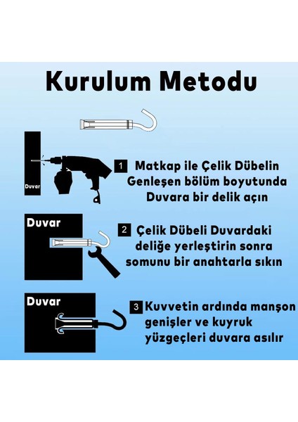 Kancalı Çelik Dübel M10 Salıncak Boks Torbası Avize Için Gömlekli Açık Ağız Kanca 5 Adet