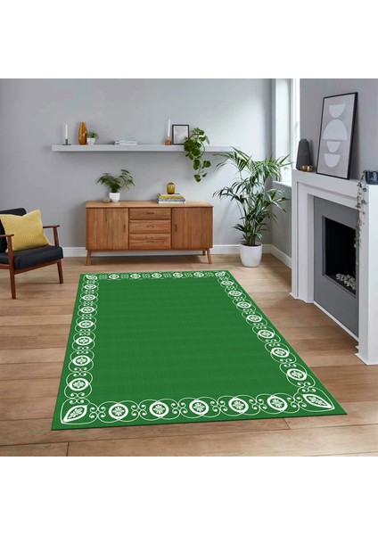 Dijital Baskılı Kaymaz Taban Yıkanabilir Jüt-Hasır Desen Mutfak Salon Halısı, V-Jüt-15-Yeşil,