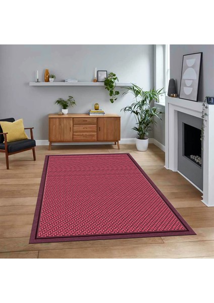Dijital Baskılı Kaymaz Taban Yıkanabilir Jüt-Hasır Desen Mutfak Salon Halısı, V-Jüt-03-Kırmızı,