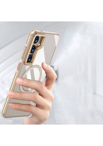 Galaxy S24 Plus Uyumlu Kılıf Magsafe Şarj Özellikli Wlons Standlı Efsane Kapak Gold