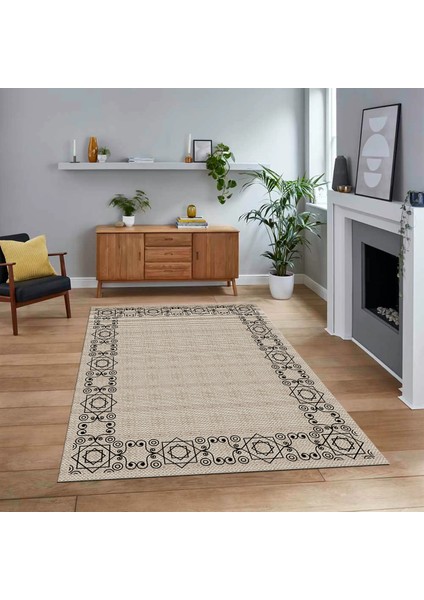 Dijital Baskılı Kaymaz Taban Yıkanabilir Jüt-Hasır Desen Mutfak Salon Halısı, V-Jüt-19-Krem,