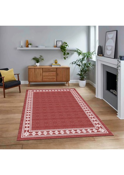 Dijital Baskılı Kaymaz Taban Yıkanabilir Jüt-Hasır Desen Mutfak Salon Halısı, V-Jüt-20-Kırmızı,