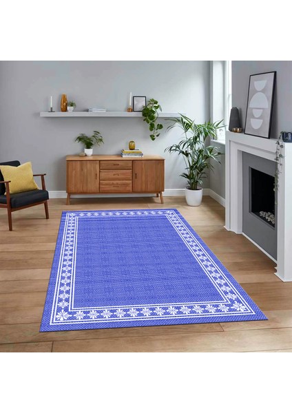 Dijital Baskılı Kaymaz Taban Yıkanabilir Jüt-Hasır Desen Mutfak Salon Halısı, V-Jüt-20-Mavi,