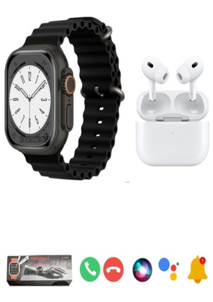 Watch 8 Akıllı Saat Siyah T 800 Ultra & Pro Bluetooth Kulaklık Ios Android Uyumlu Ikili Fırsat Seti