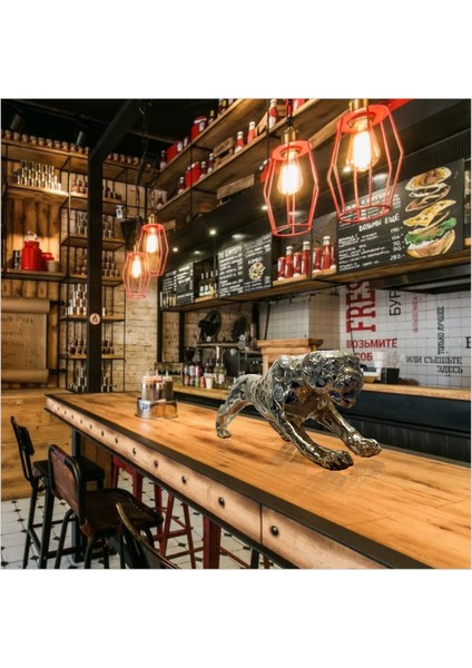 Büyük Ebat 80 cm Gümüş Varak Jaguar Kaplan Aslan Çita Kedi Vitrin Masa Tv Konsol Sehpa Süsü Objesi