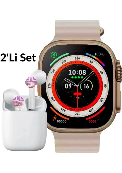 Watch 8 Akıllı Saat Siyah T 800 Ultra & Bluetooth Kulaklık Ios Android Uyumlu Ikili Fırsat Seti