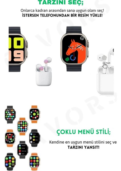 Watch 8 Akıllı Saat Siyah T 800 Ultra & Bluetooth Kulaklık Ios Android Uyumlu Ikili Fırsat Seti