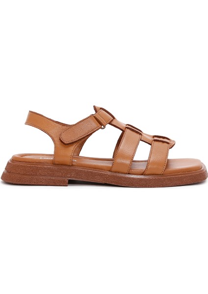 Kadın Taba Bilekten Bantlı Deri Comfort Sandalet