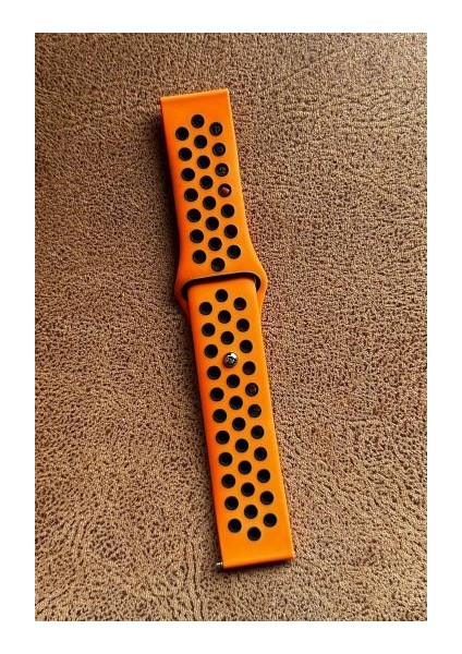 Amazfit Gtr 2e (46MM) Uyumlu 22MM Delikli Nike Kordon Silikon Kayış Turuncu-Siyah