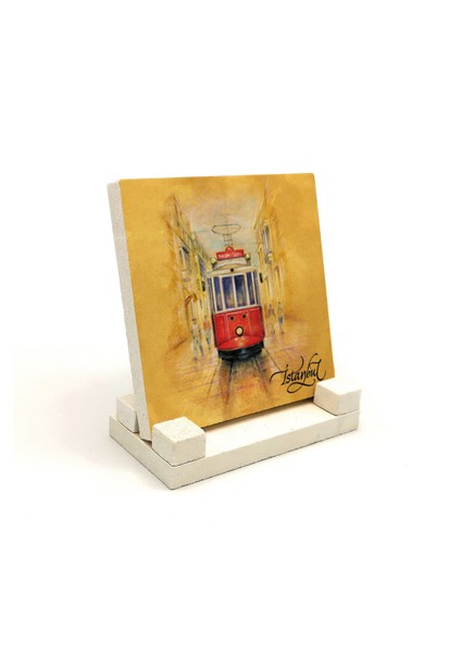 Nostaljik Tramvay Baskılı Doğaltaş Masaüstlük