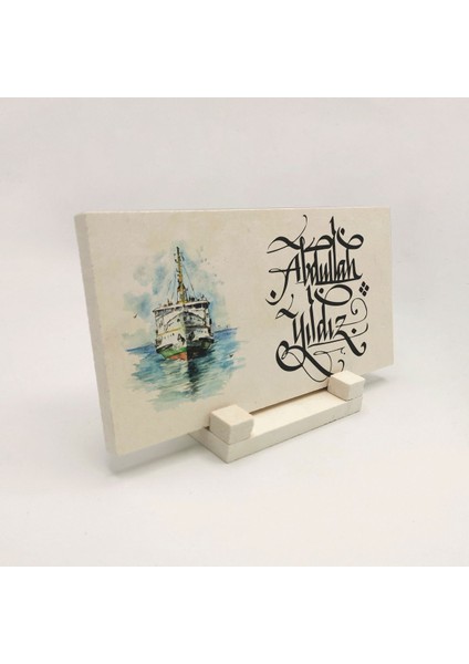 Geleneksel Hat Sanatı ile Doğal Taş Üzerine Yazılı Masaüstü Isimlik