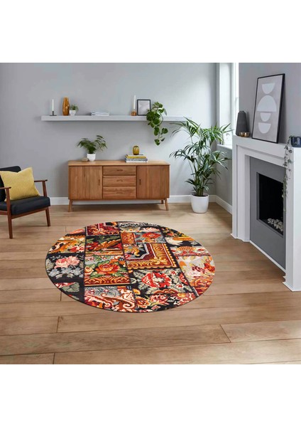 Dijital Baskılı Kaymaz Yıkanabilir Yuvarlak Patchwork Mutfak Salon Halısı, V-Y-Patchwork-12-Renkli,