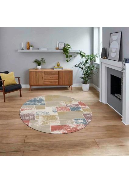 Dijital Baskılı Kaymaz Yıkanabilir Yuvarlak Patchwork Mutfak Salon Halısı, V-Y-Patchwork-20-Renkli,