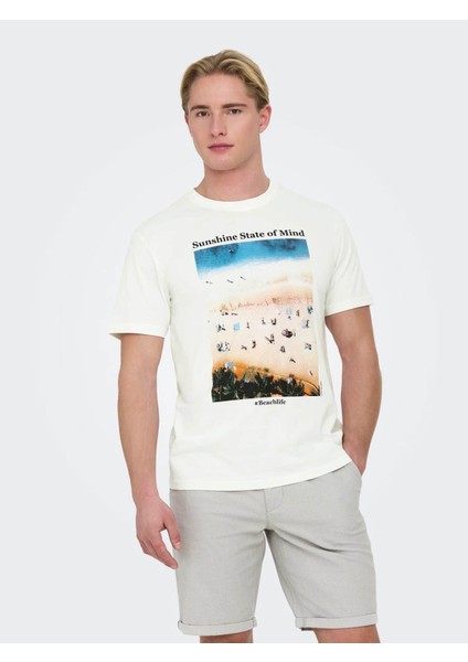 Erkek T-Shirt Kırık Beyaz 22028735 Onskolton Reg Beach Photoprınt Ss Tee