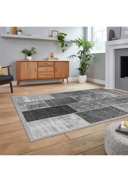 Dijital Baskılı Kaymaz Taban Yıkanabilir Patchwork Yolluk Salon Halısı, V-Patchwork-01-Gri, fiyatları