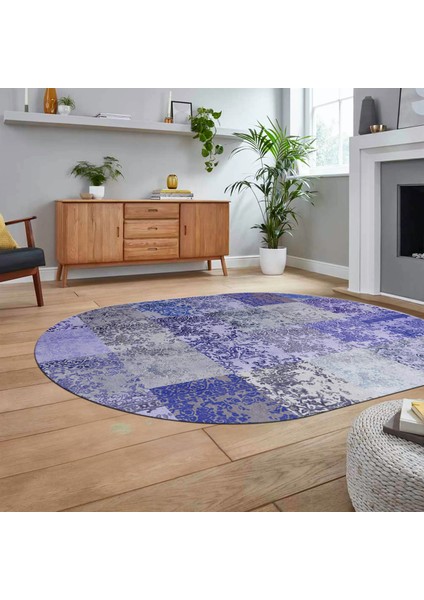 Dijital Baskılı Kaymaz Yıkanabilir Oval Patchwork Yolluk Salon Halısı, V-O-Patchwork-17-Mavi, fiyatları