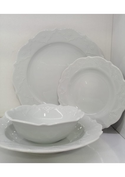 Porselen Queen 24 Parça 6 Kişilik Yemek Takımı -Sade modelleri