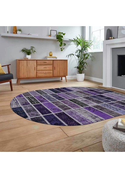 Dijital Baskılı Kaymaz Yıkanabilir Oval Patchwork Yolluk Salon Halısı, V-O-Patchwork-09-Mor, fiyatları