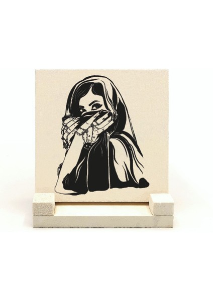 Peçeli Kadın Çizimi Baskılı Doğaltaş Masa Üstlük fiyatları