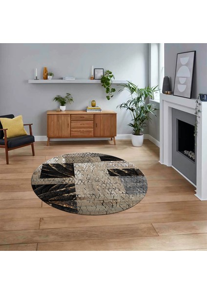 Dijital Baskılı Kaymaz Yıkanabilir Yuvarlak Patchwork Mutfak Salon Halısı, V-Y-Patchwork-05-Vizon,