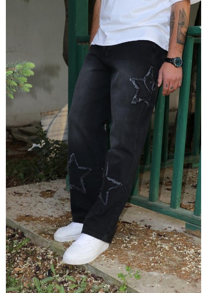 Premium Baggy Starry Patch Kot Pantolon fırsatları