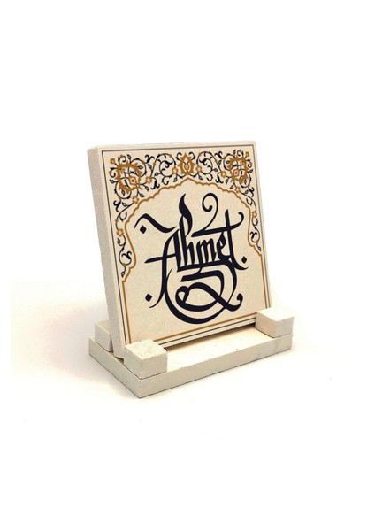 Geleneksel Hat Sanatı Ile Isim Yazılı Doğaltaş Masaüstü Isimlik 10X10 Kkd-4