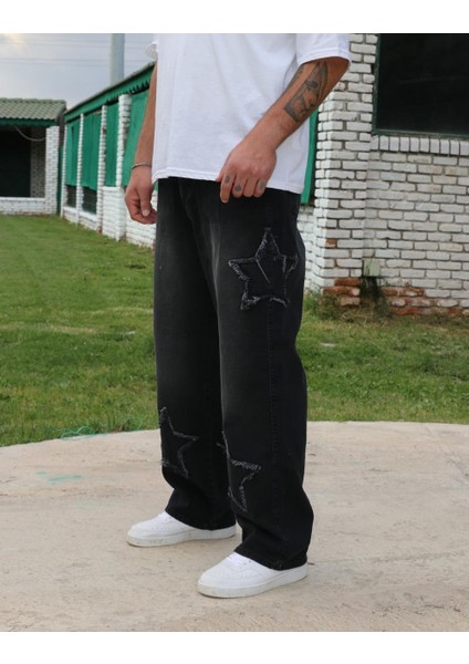 Premium Baggy Starry Patch Kot Pantolon indirimleri