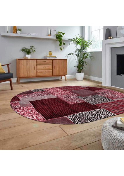 Dijital Baskılı Kaymaz Yıkanabilir Oval Patchwork Yolluk Salon Halısı, V-O-Patchwork-15-Kırmızı, fiyatları