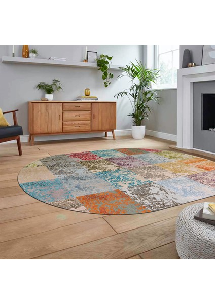Dijital Baskılı Kaymaz Yıkanabilir Oval Patchwork Yolluk Salon Halısı, V-O-Patchwork-17-Renkli, fiyatları