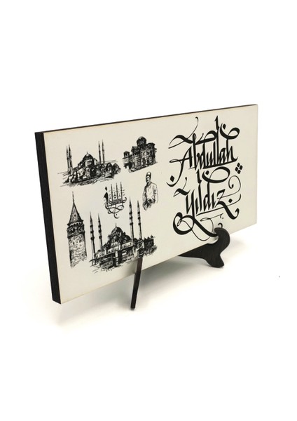 Geleneksel Hat Sanatı ile Mdf Üzerine Yazılı Masaüstü Isimlik