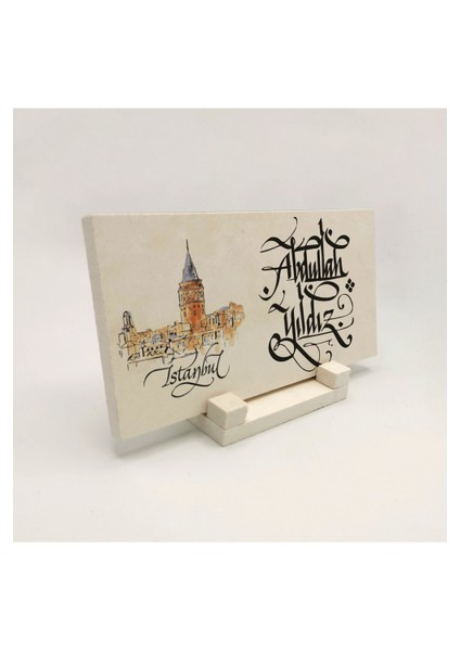 Geleneksel Hat Sanatı ile Doğal Taş Üzerine Yazılı Masaüstü Isimlik