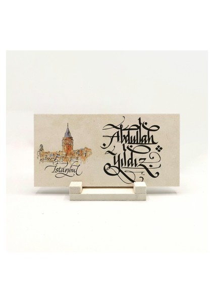 Geleneksel Hat Sanatı ile Doğal Taş Üzerine Yazılı Masaüstü Isimlik fiyatları