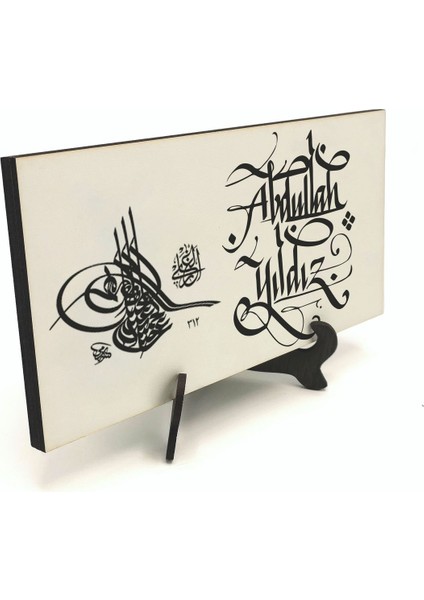 Geleneksel Hat Sanatı ile Mdf Üzerine Yazılı Masaüstü Isimlik